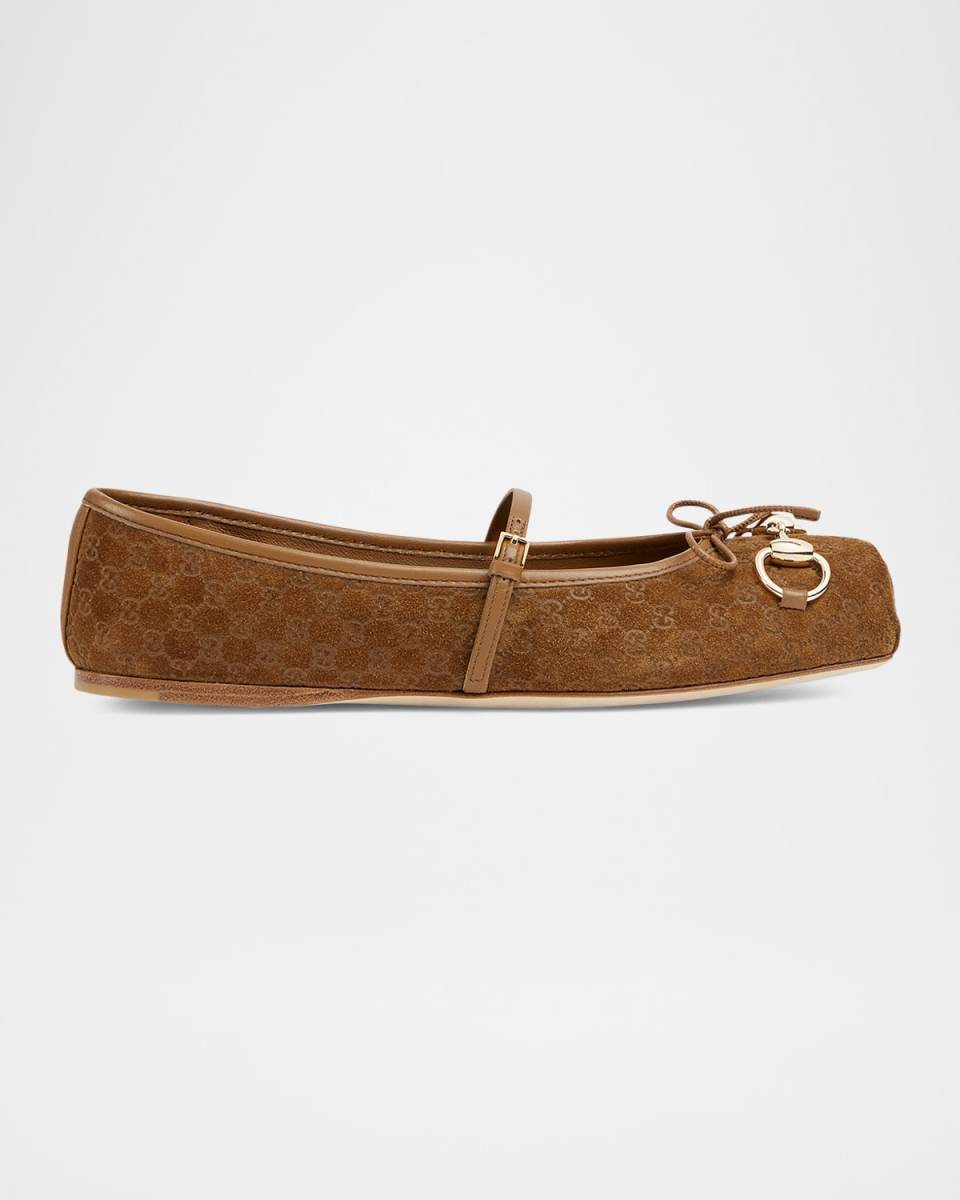 GG Suede Horsebit Mary Jane Ballerina Flats